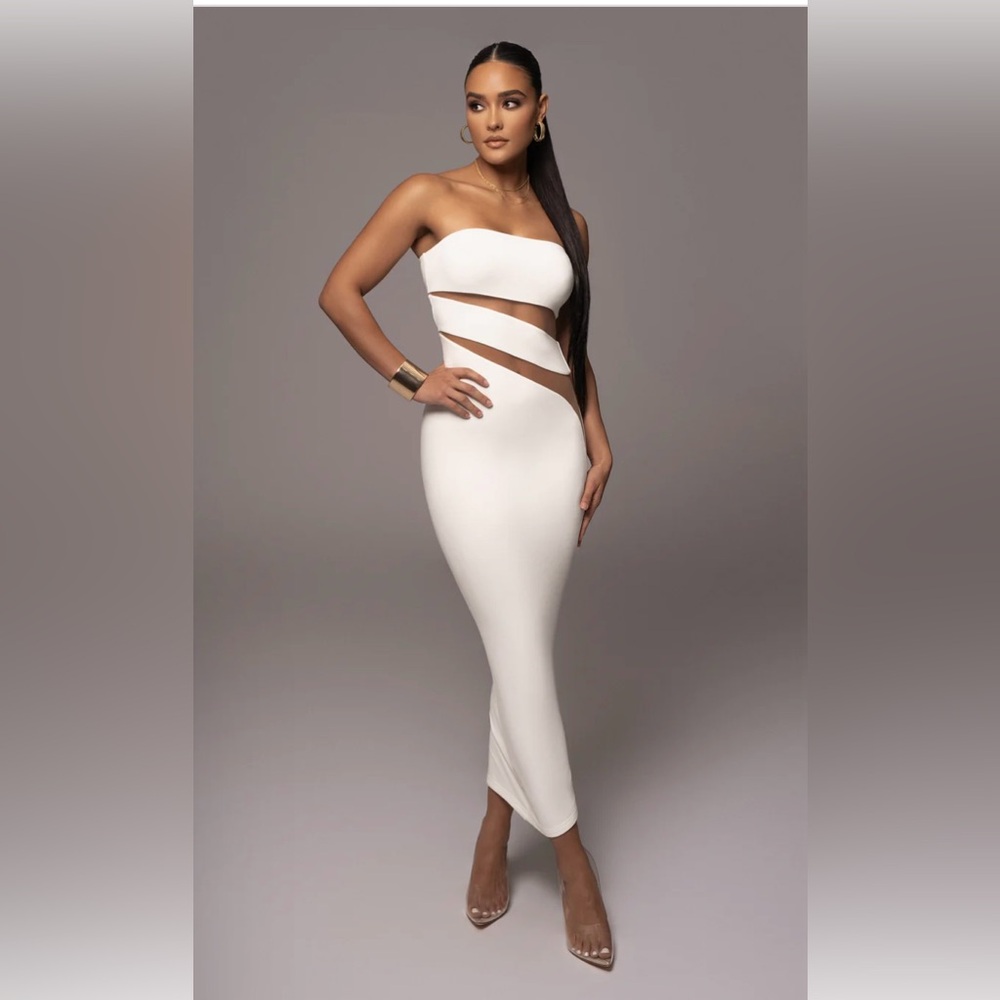 WHITE UNPREDICTABLE MIDI DRESS